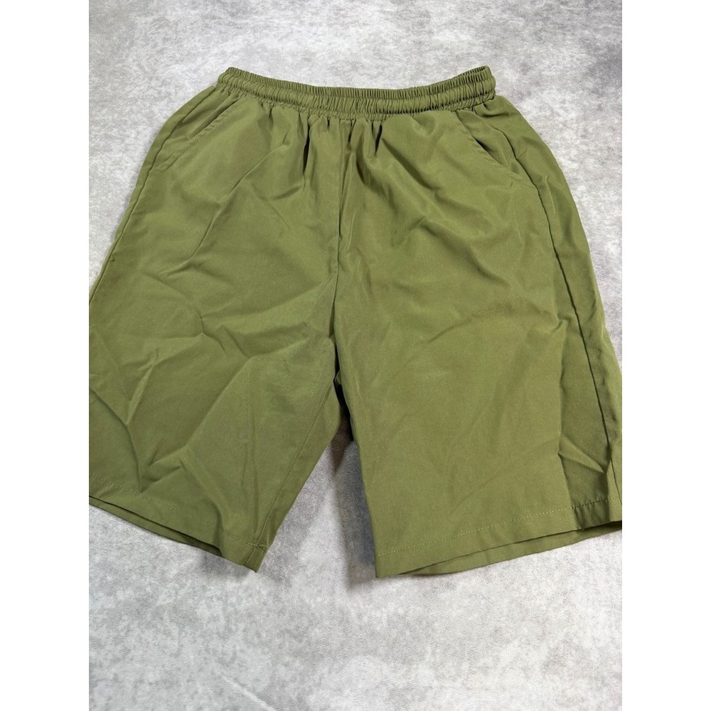 Mens Athletic Shorts Medium Green Elastic Waist Lightweight Pockets